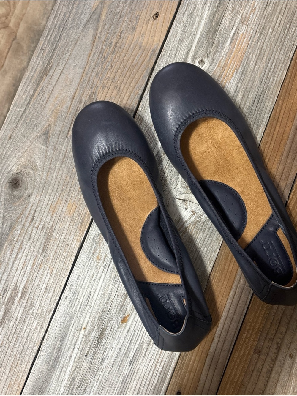 Born Navy Leather Ballet Flats